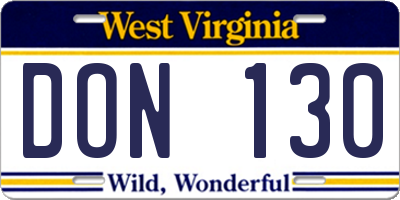 WV license plate DON130