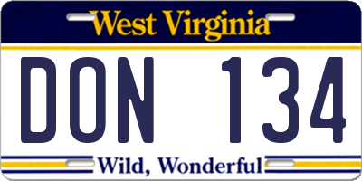 WV license plate DON134