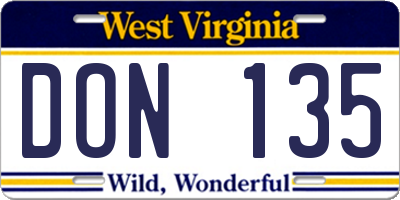 WV license plate DON135