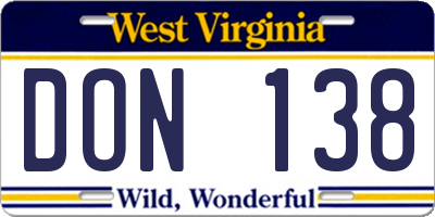 WV license plate DON138