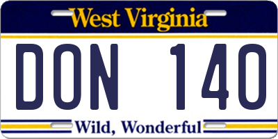 WV license plate DON140