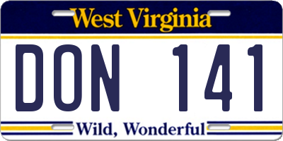 WV license plate DON141