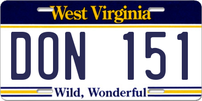 WV license plate DON151
