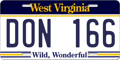 WV license plate DON166