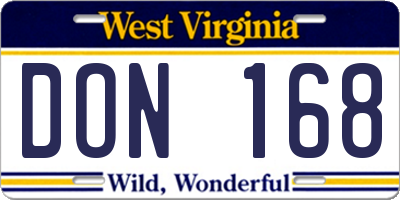 WV license plate DON168