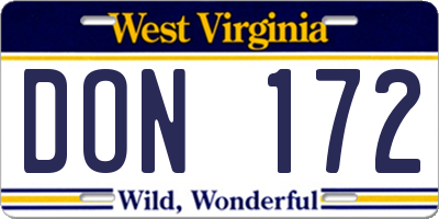 WV license plate DON172