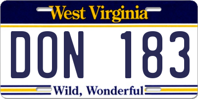 WV license plate DON183