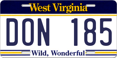 WV license plate DON185