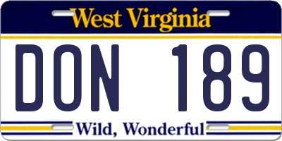 WV license plate DON189