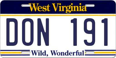 WV license plate DON191