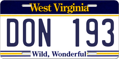 WV license plate DON193