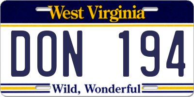 WV license plate DON194
