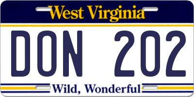 WV license plate DON202