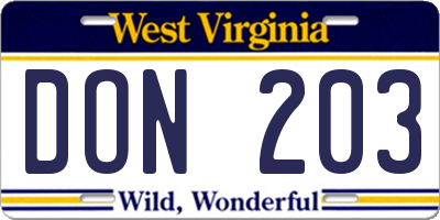 WV license plate DON203