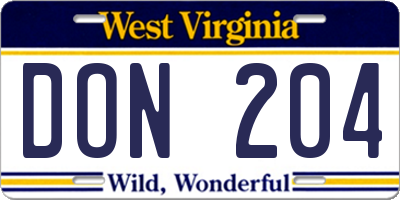 WV license plate DON204