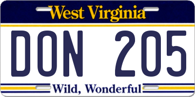 WV license plate DON205