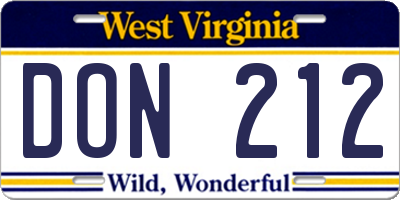 WV license plate DON212
