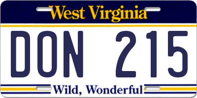 WV license plate DON215