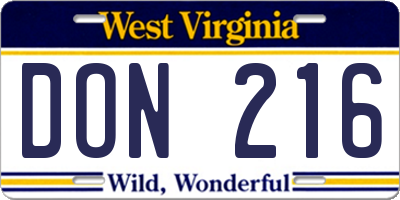 WV license plate DON216