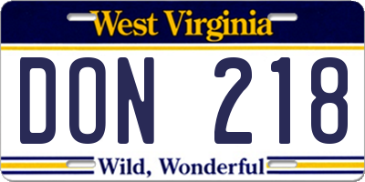 WV license plate DON218