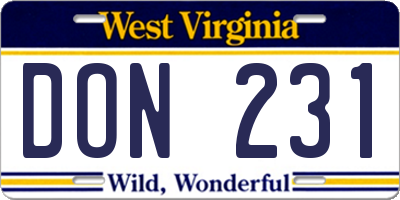 WV license plate DON231