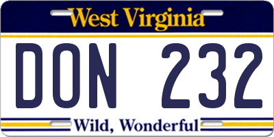 WV license plate DON232