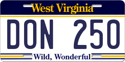 WV license plate DON250