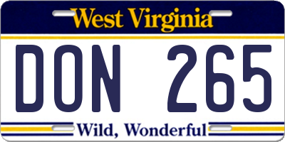 WV license plate DON265