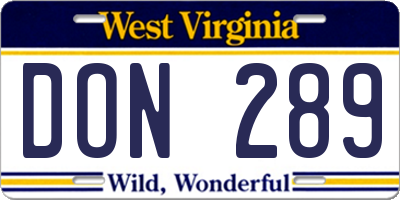 WV license plate DON289