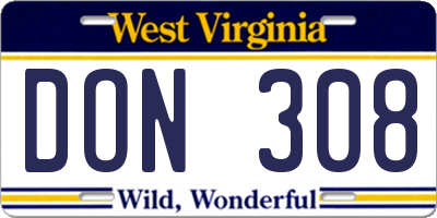 WV license plate DON308