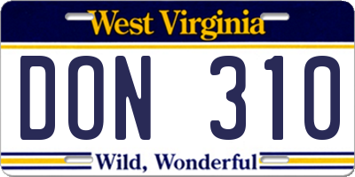 WV license plate DON310