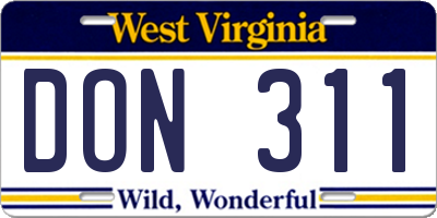 WV license plate DON311
