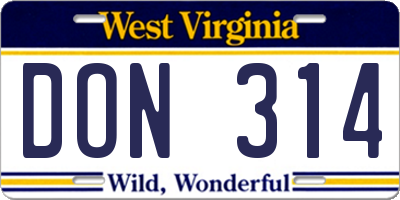 WV license plate DON314