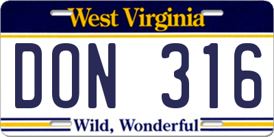WV license plate DON316