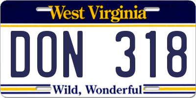 WV license plate DON318