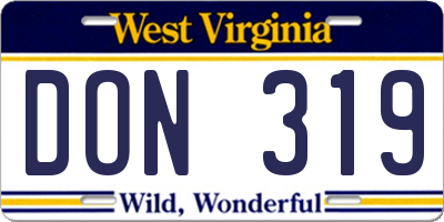 WV license plate DON319