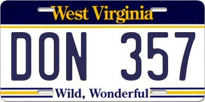 WV license plate DON357