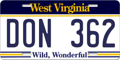 WV license plate DON362