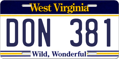WV license plate DON381