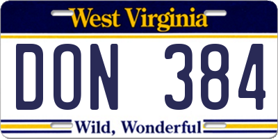 WV license plate DON384