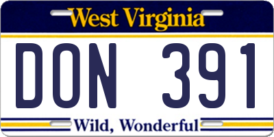 WV license plate DON391