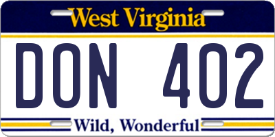 WV license plate DON402