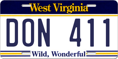 WV license plate DON411