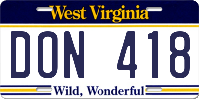 WV license plate DON418