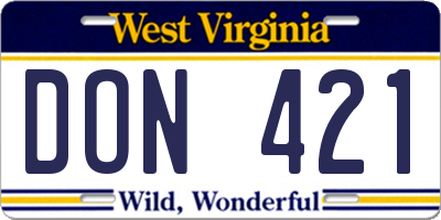 WV license plate DON421