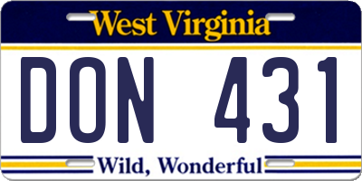 WV license plate DON431