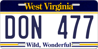 WV license plate DON477
