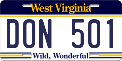 WV license plate DON501