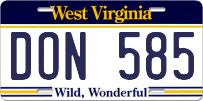 WV license plate DON585