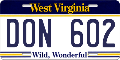 WV license plate DON602